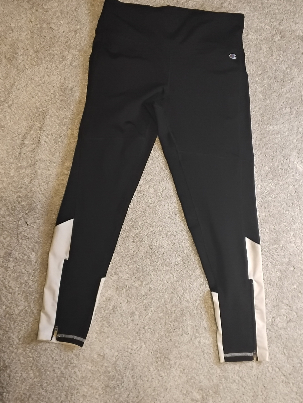 Champion Black Leggings with White Ankle Panels